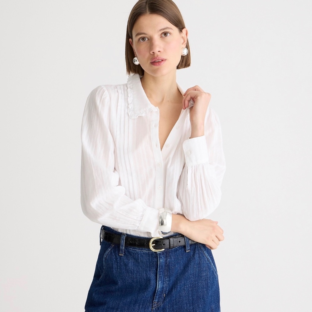 J. Crew Ruffle collar button-up shirt in cotton dobby Medium - NWT